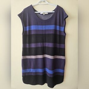Max Studio XL Black, Blue, Purple Striped Dress With Cap Sleeves & Pockets